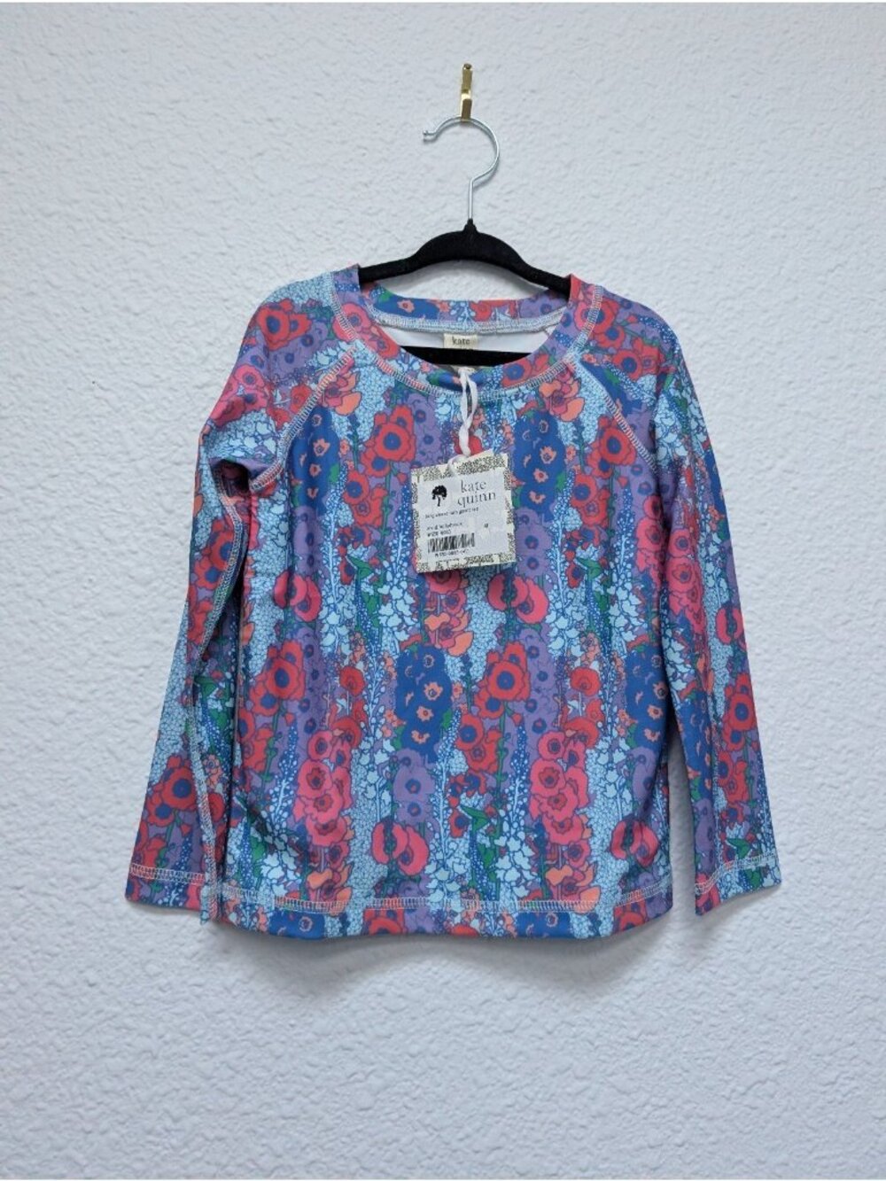 Kate Quinn Vivid Hollyhock Long Sleeve Rash Guard Tee 4T Swimsuit Shirt Floral